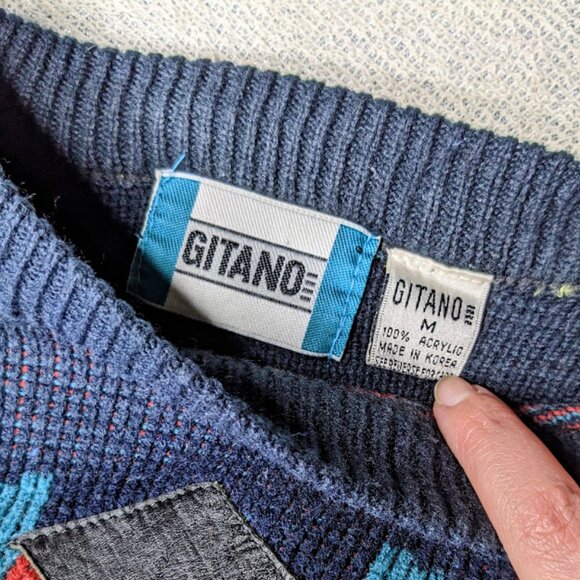 Vintage GItano Sweater Size M Geometric Knit 80s 90s Grandpa Retro Sweatshirt - Picture 5 of 6
